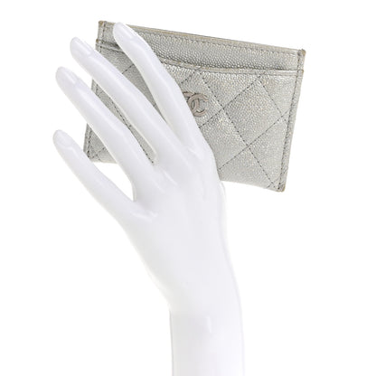 Chanel Glittered Metallic Caviar Quilted Card Holder Silver 2 of 14