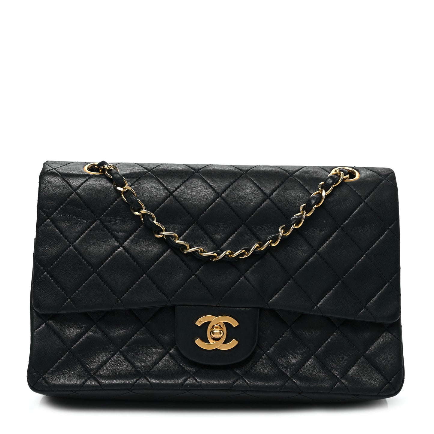 Lambskin Quilted Medium Double Flap Black