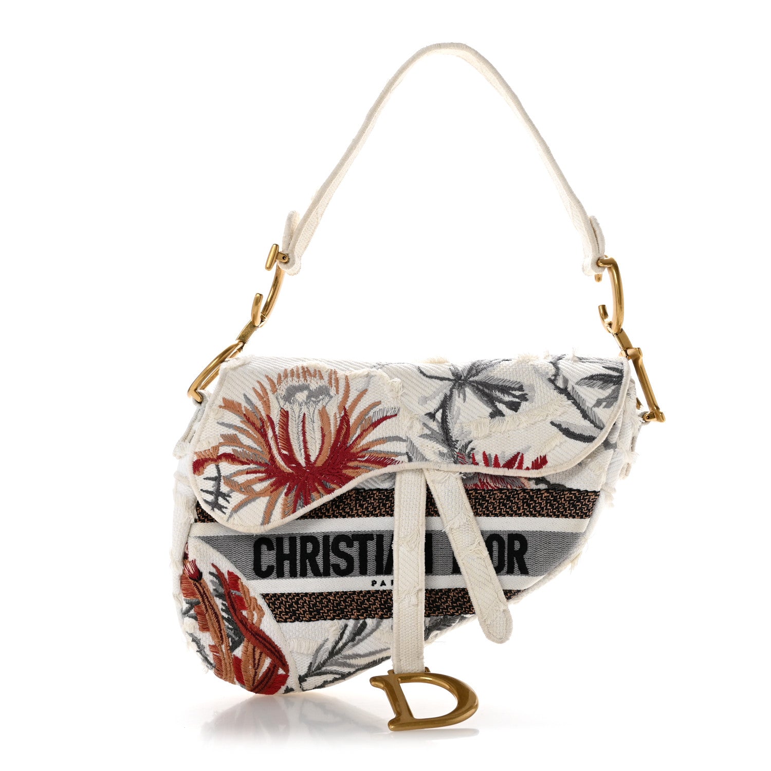 Christian Dior Canvas Embroidered Camouflage Flowers Saddle Bag Latte Multicolor 1 of 13