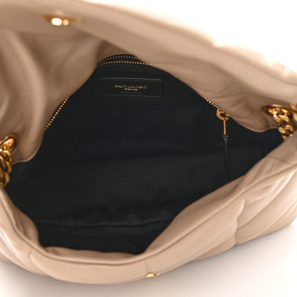 Saint Laurent Lambskin Quilted Small Loulou Puffer Monogram Chain Satchel Dark Beige 5 of 11