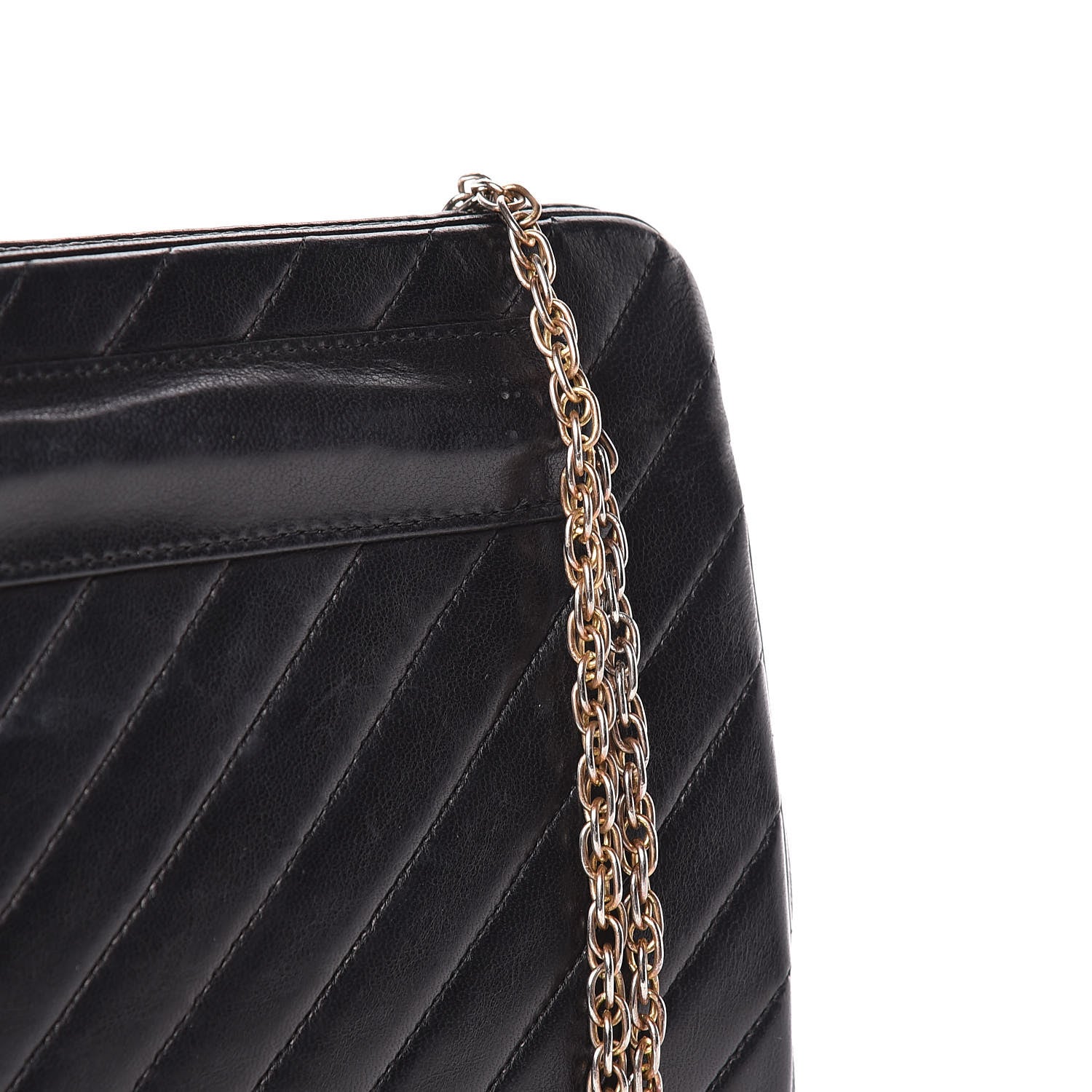 Chanel Lambskin Diagonal Quilted Kisslock Bag Black 14 of 15