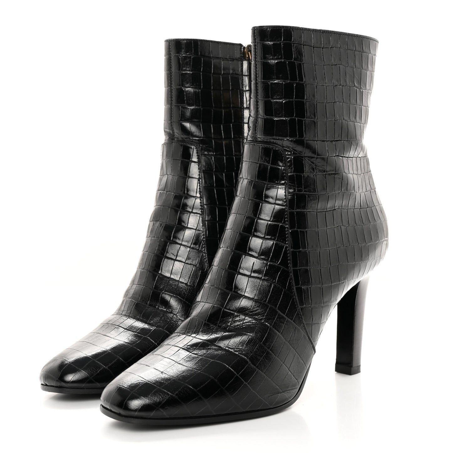 Shiny Crocodile Embossed Jane 90 Zip Booties 40.5 Black