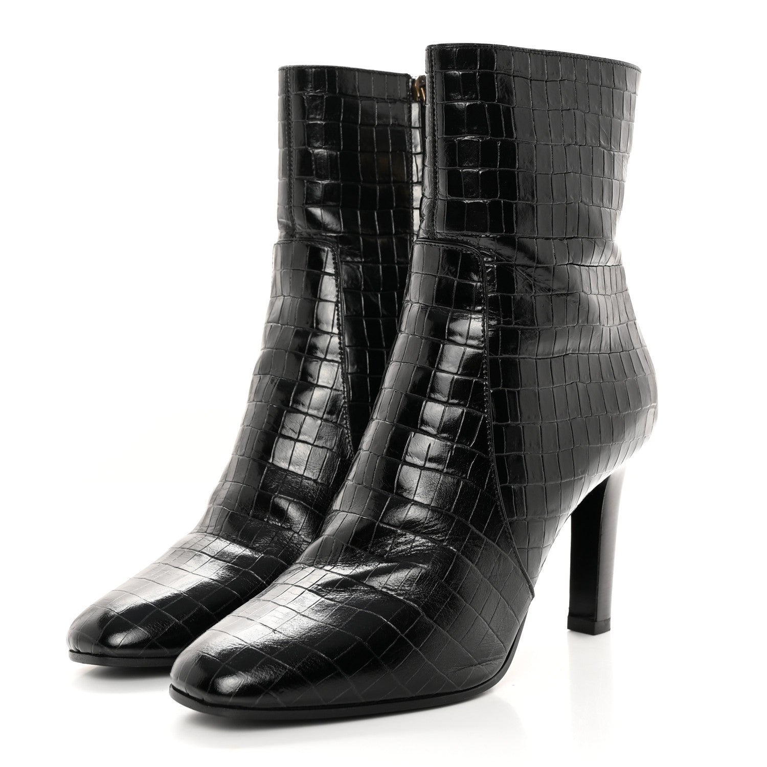 Saint Laurent Shiny Crocodile Embossed Jane 90 Zip Booties 40.5 Black 3 of 16