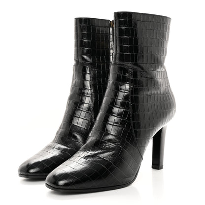 Saint Laurent Shiny Crocodile Embossed Jane 90 Zip Booties 40.5 Black 3 of 16