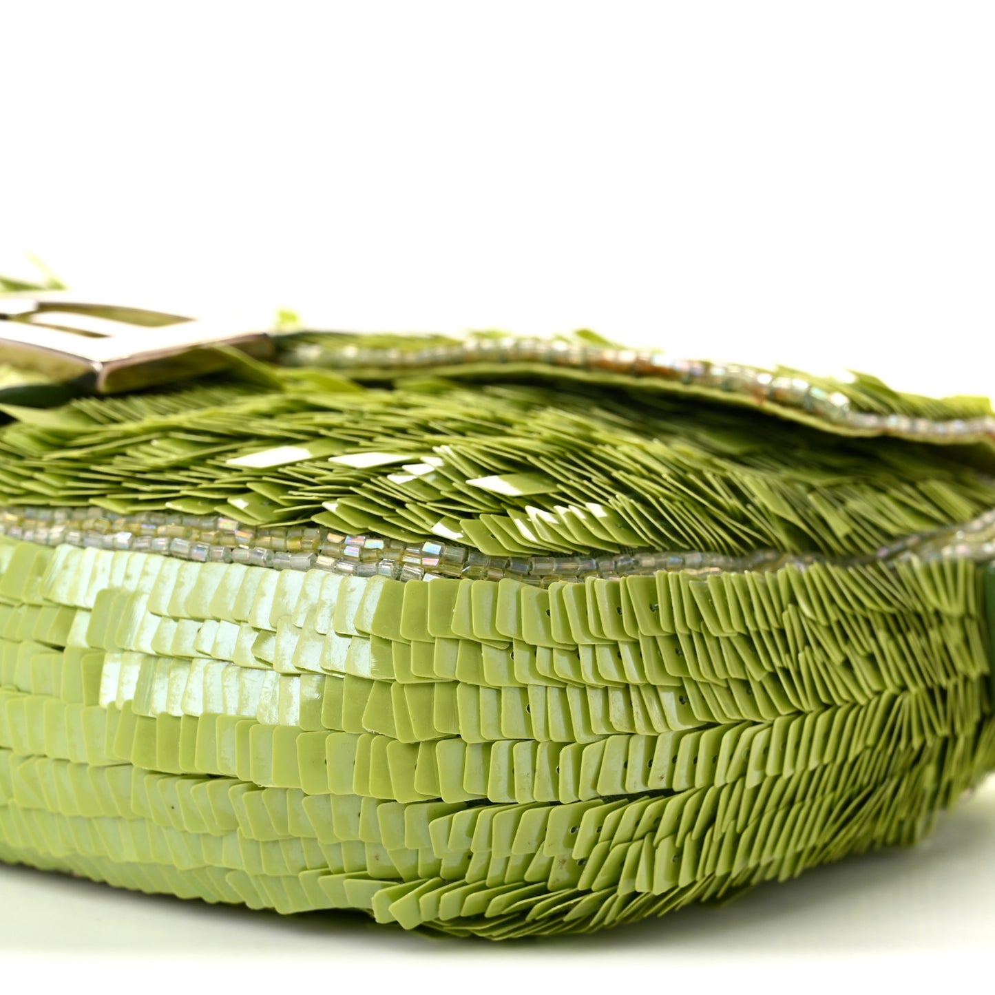 Sequin Beaded Snakeskin Baguette Green