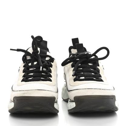 Chanel Velvet Calfskin Mixed Fibers CC Sneakers 37.5 Ivory Black 2 of 9