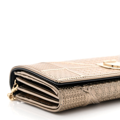 Christian Dior Metallic Patent Micro-Cannage Diorama Wallet on Chain Pouch Gold 10 of 12