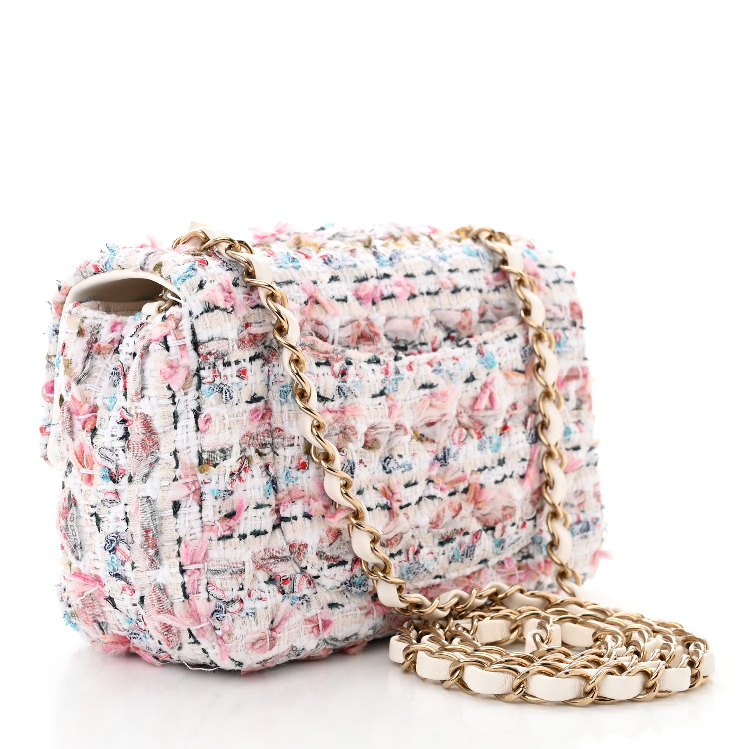 Chanel Tweed Quilted Mini Rectangular Flap Ecru Pink Blue Green 3 of 11