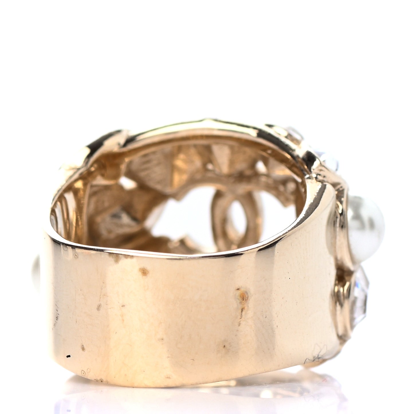 Metal Glass Pearl Strass Snowfall Ring 52 6 Light Gold