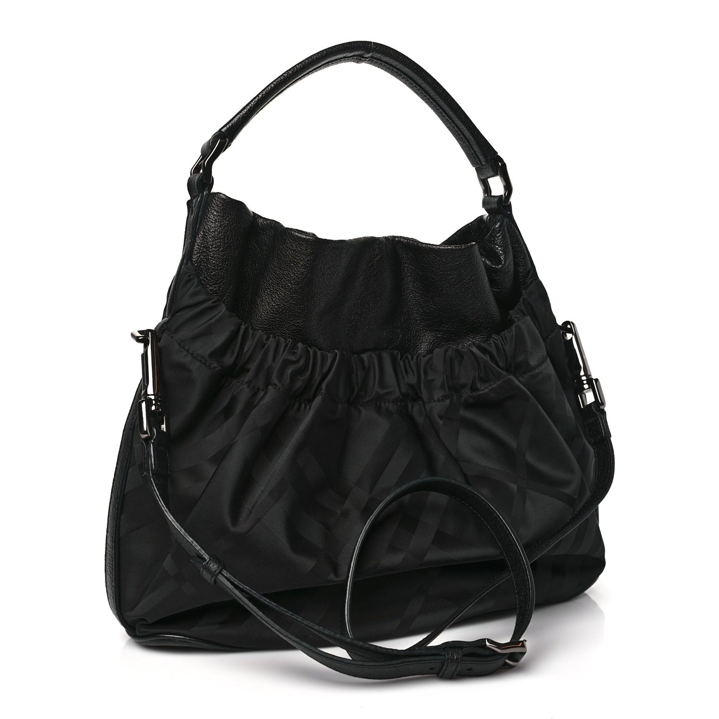 Nylon Tonal Check Drawstring Tote Black