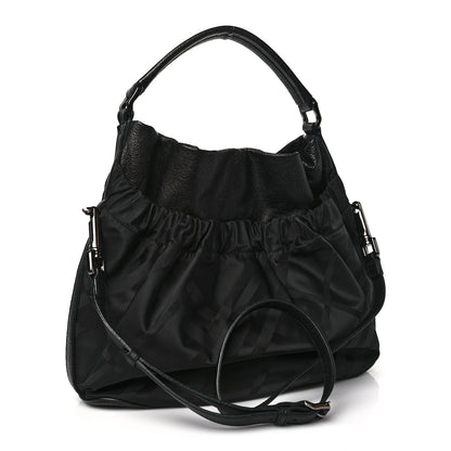 Burberry Nylon Tonal Check Drawstring Tote Black 3 of 8