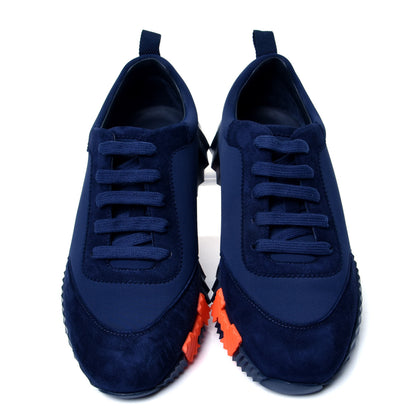 Hermes Technical Jersey Suede Goatskin Bouncing Sneakers 38.5 Marine 5 of 10