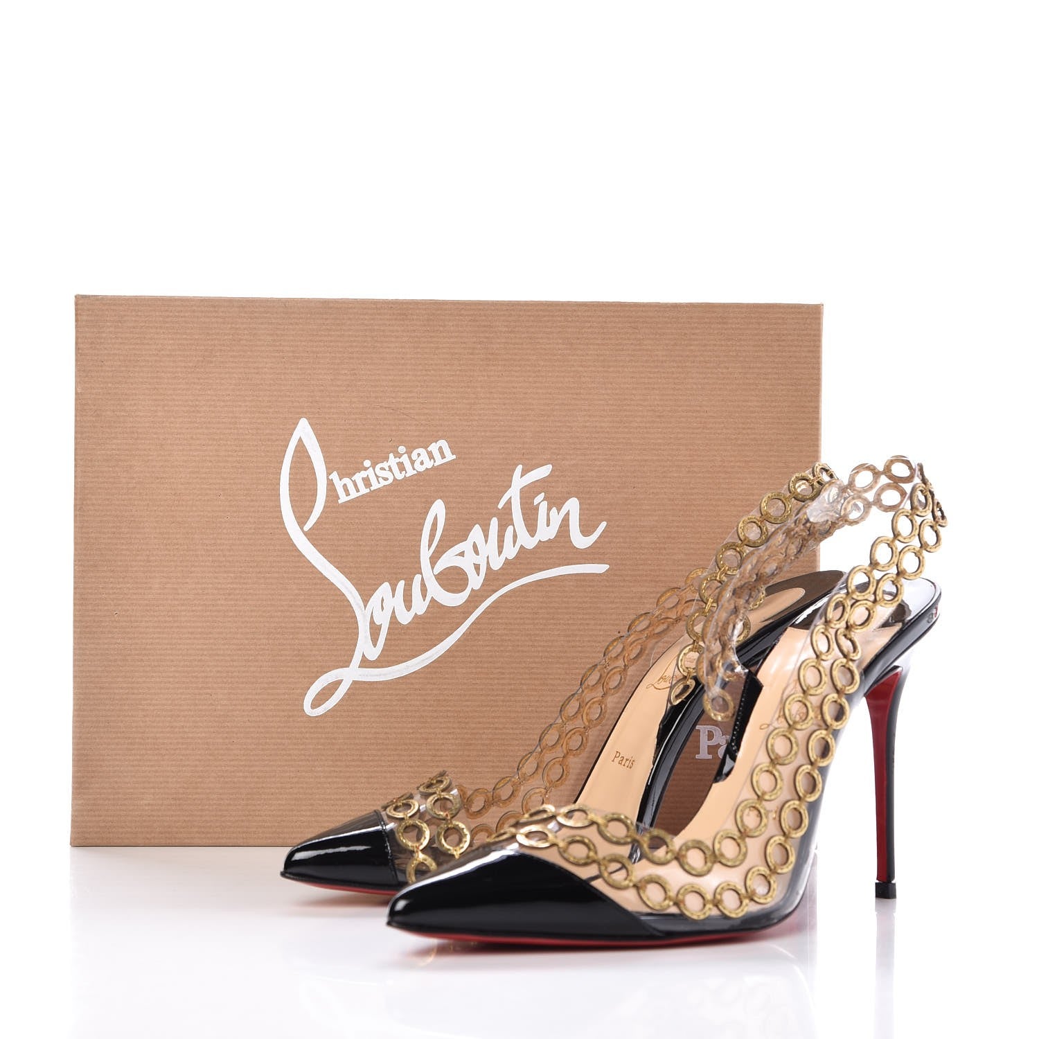 Christian Louboutin Patent PVC Malaika Half Dorsay 120 Pumps 37.5 Black Gold 10 of 10
