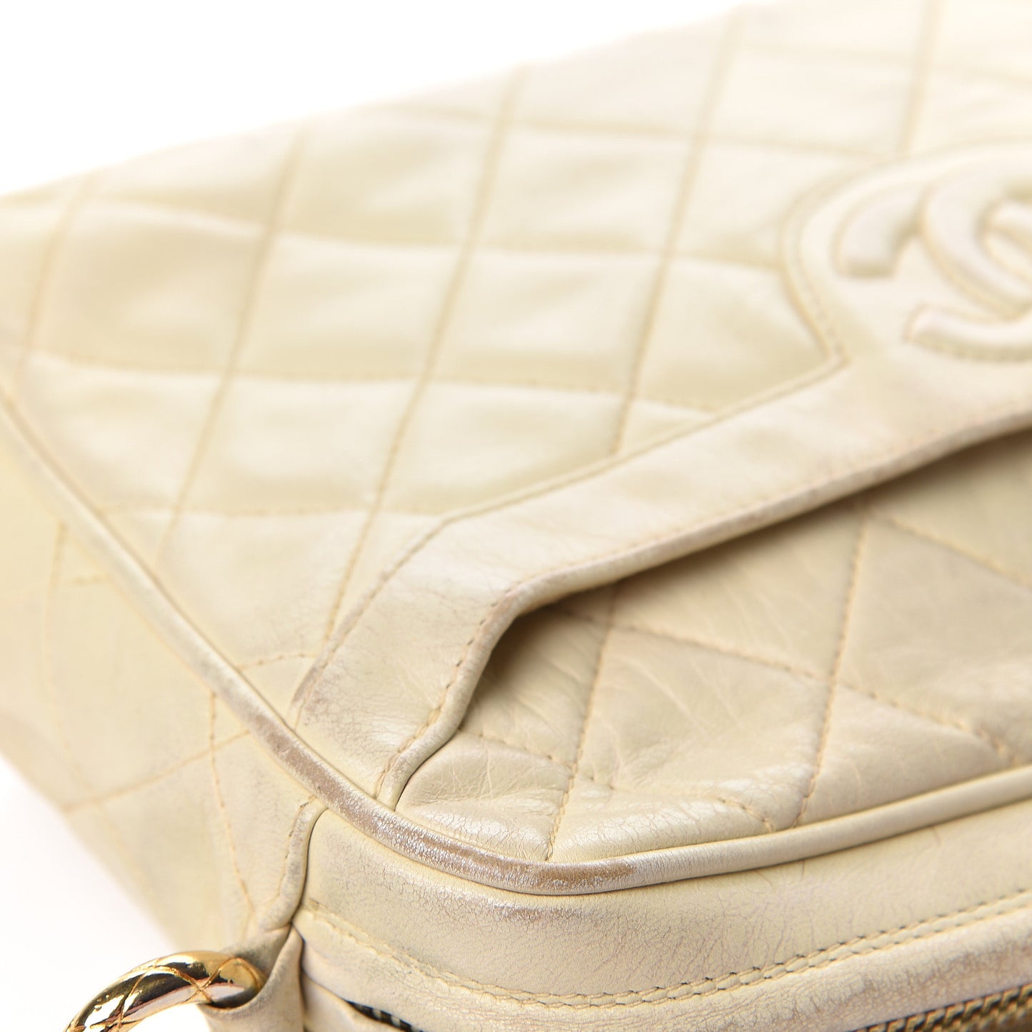Lambskin Quilted Tassel Camera Case Pouch Beige