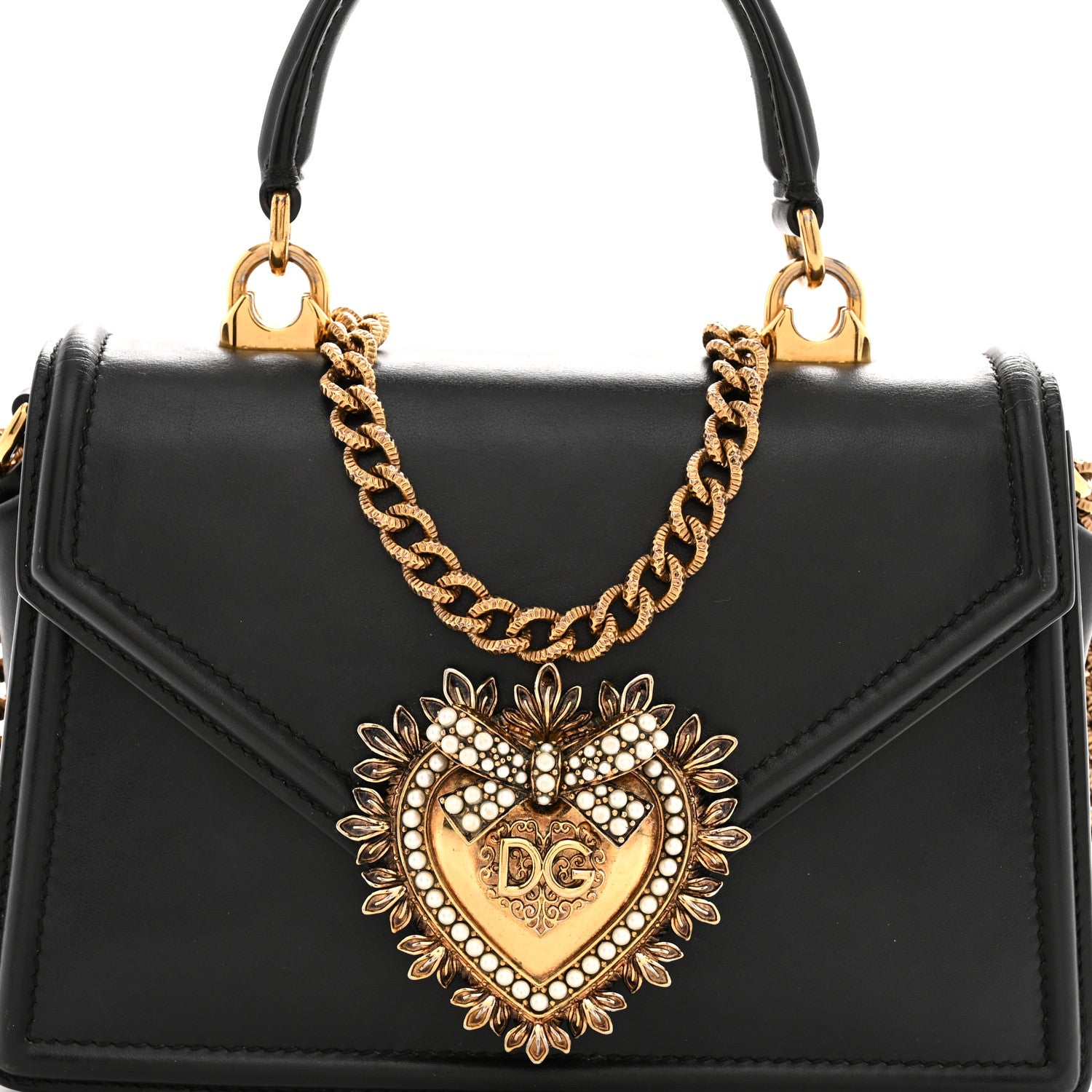 Dolce & Gabbana Smooth Calfskin Small Devotion Envelope Top Handle Bag Black 7 of 12