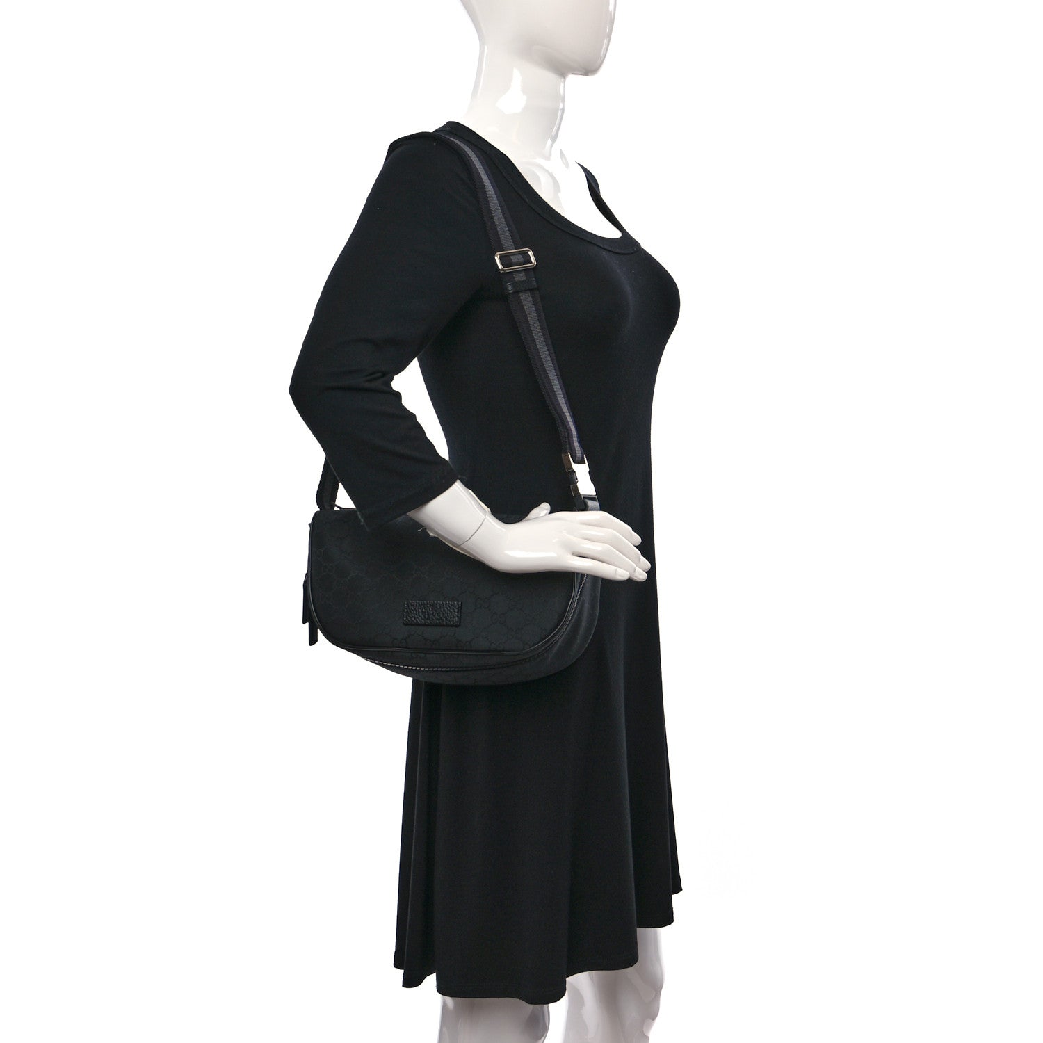 Gucci Nylon Monogram Fanny Pack Belt Bag Black 2 of 9