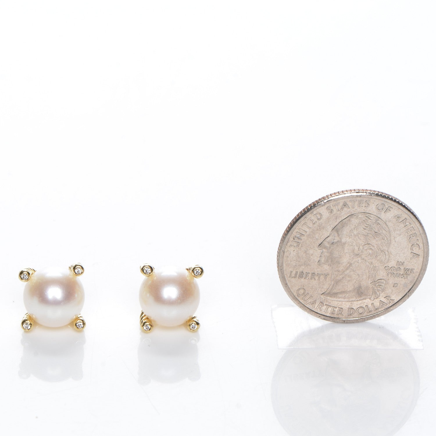David Yurman 18K Yellow Gold Diamond 14mm Pearl Earrings 2 of 5