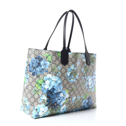 Gucci GG Supreme Monogram Blooms Medium Reversible Tote Beige Blue Navy 3 of 9