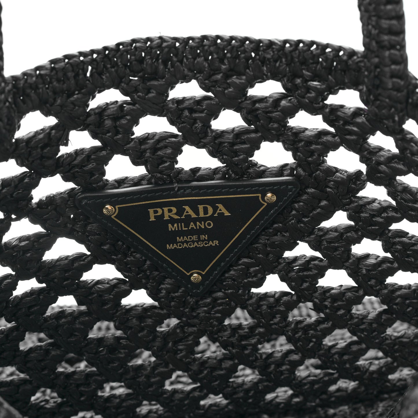 Yarn Raffia Effect Embroidered Logo Tote Black