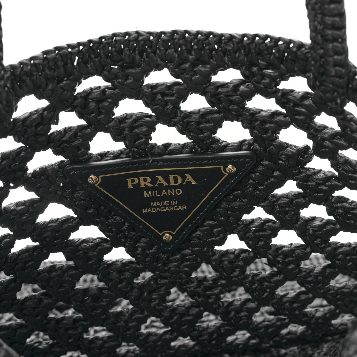 Prada Yarn Raffia Effect Embroidered Logo Tote Black 6 of 8