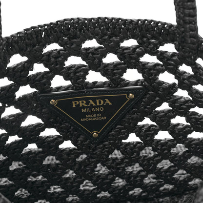 Prada Yarn Raffia Effect Embroidered Logo Tote Black 6 of 8