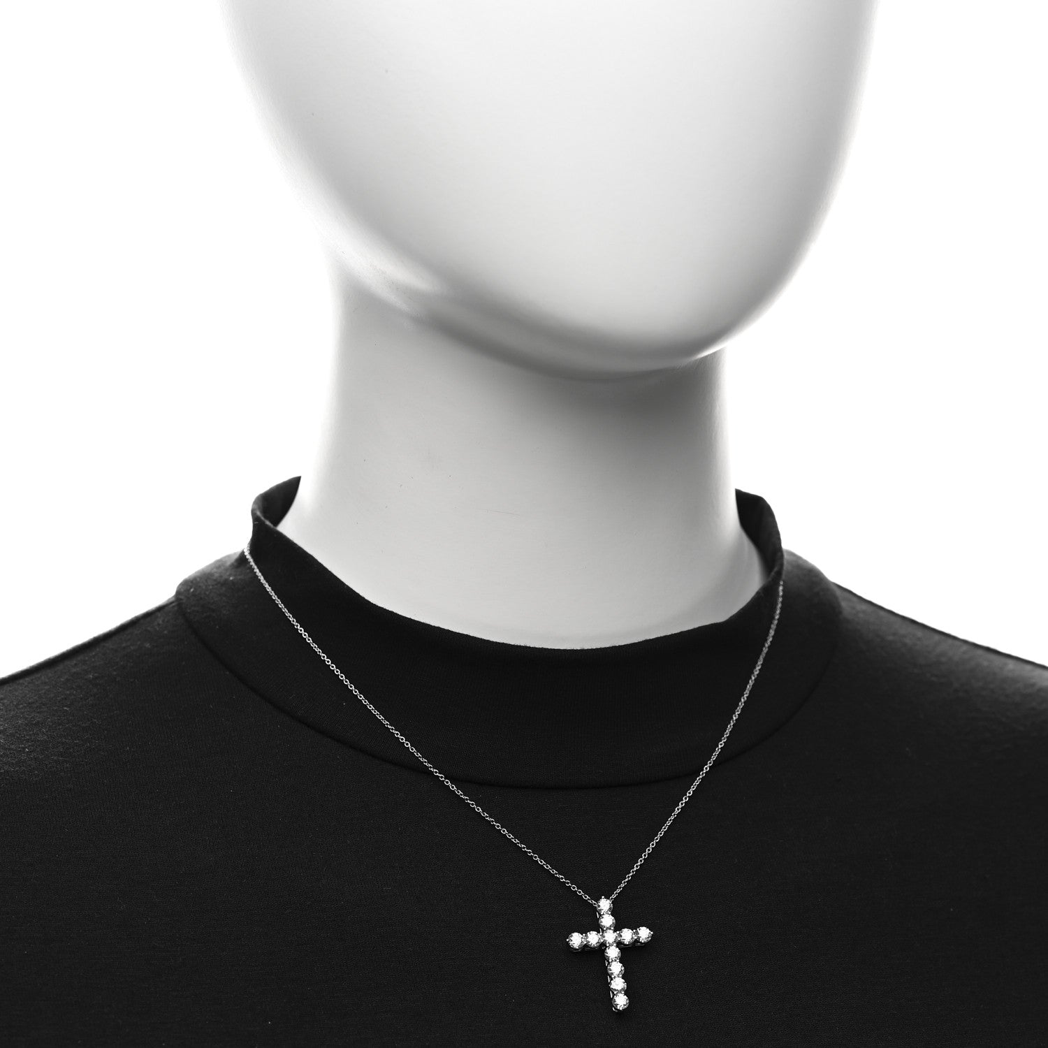 Tiffany Platinum Diamond Large Cross Pendant Necklace 2 of 6