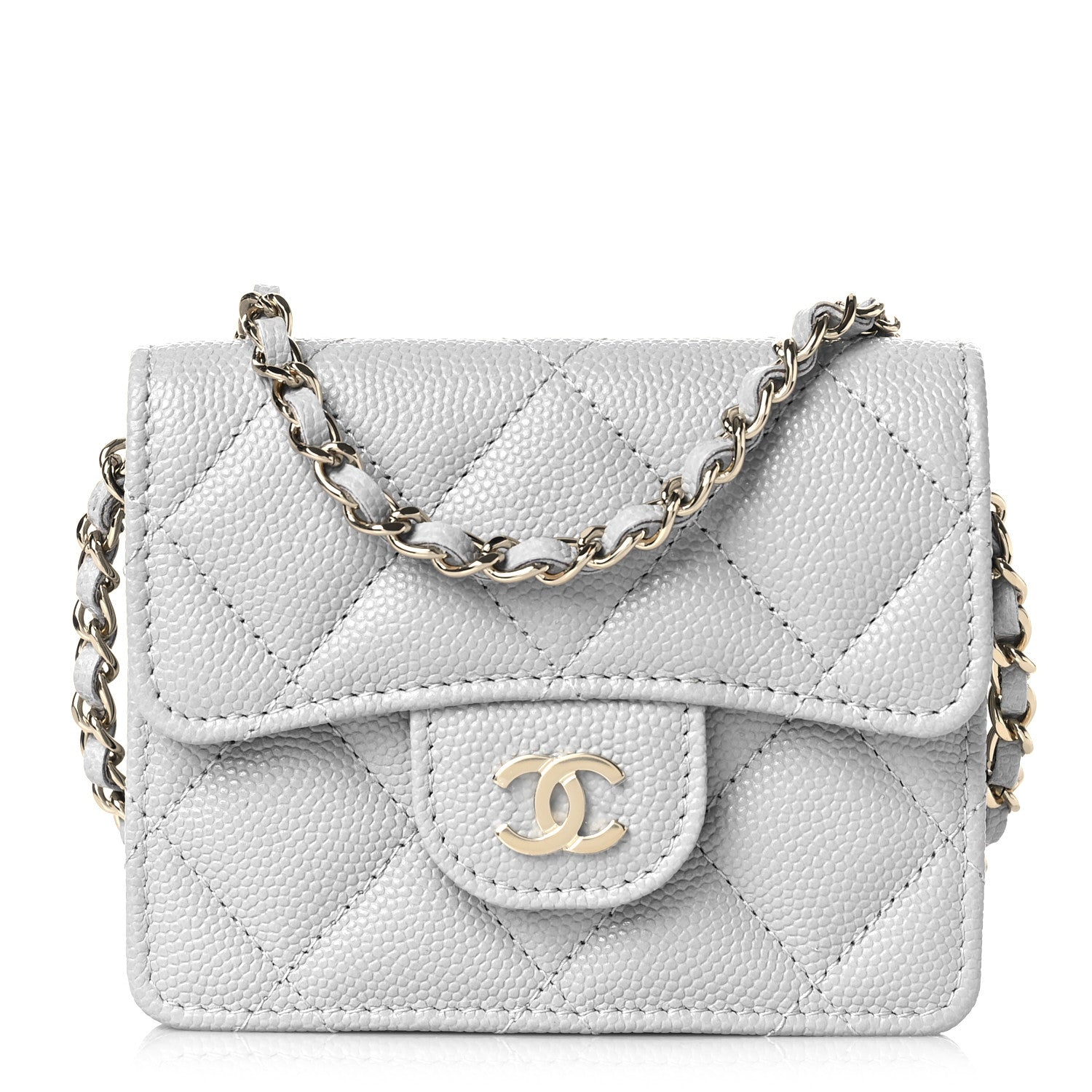 Chanel Caviar Quilted Flap Card Holder On Chain Grey 1 of 9