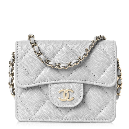 Chanel Caviar Quilted Flap Card Holder On Chain Grey 1 of 9