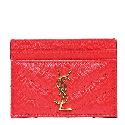 Saint Laurent Grain De Poudre Matelasse Chevron Monogram Credit Card Case New Red 1 of 10
