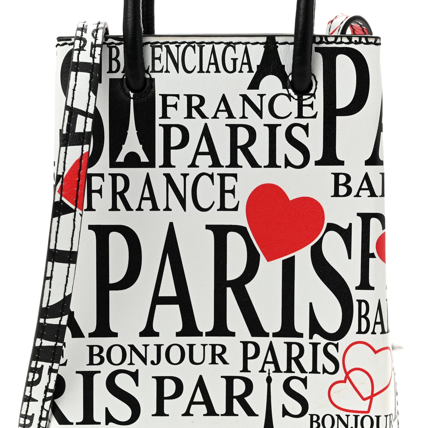 Calfskin Bonjour Paris Print Shopping Phone Holder Bag Paris Bonjour
