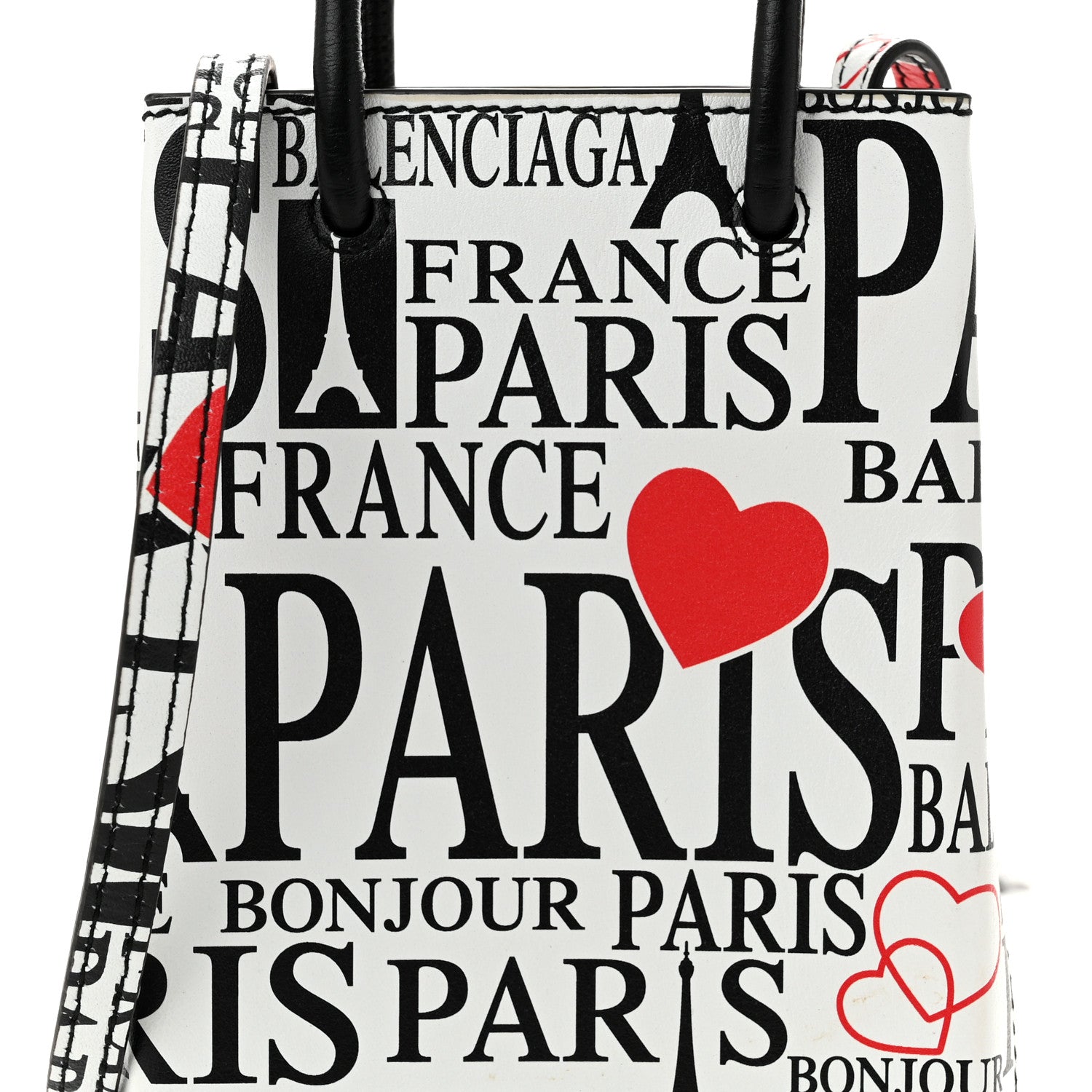 Balenciaga Calfskin Bonjour Paris Print Shopping Phone Holder Bag Paris Bonjour 6 of 8