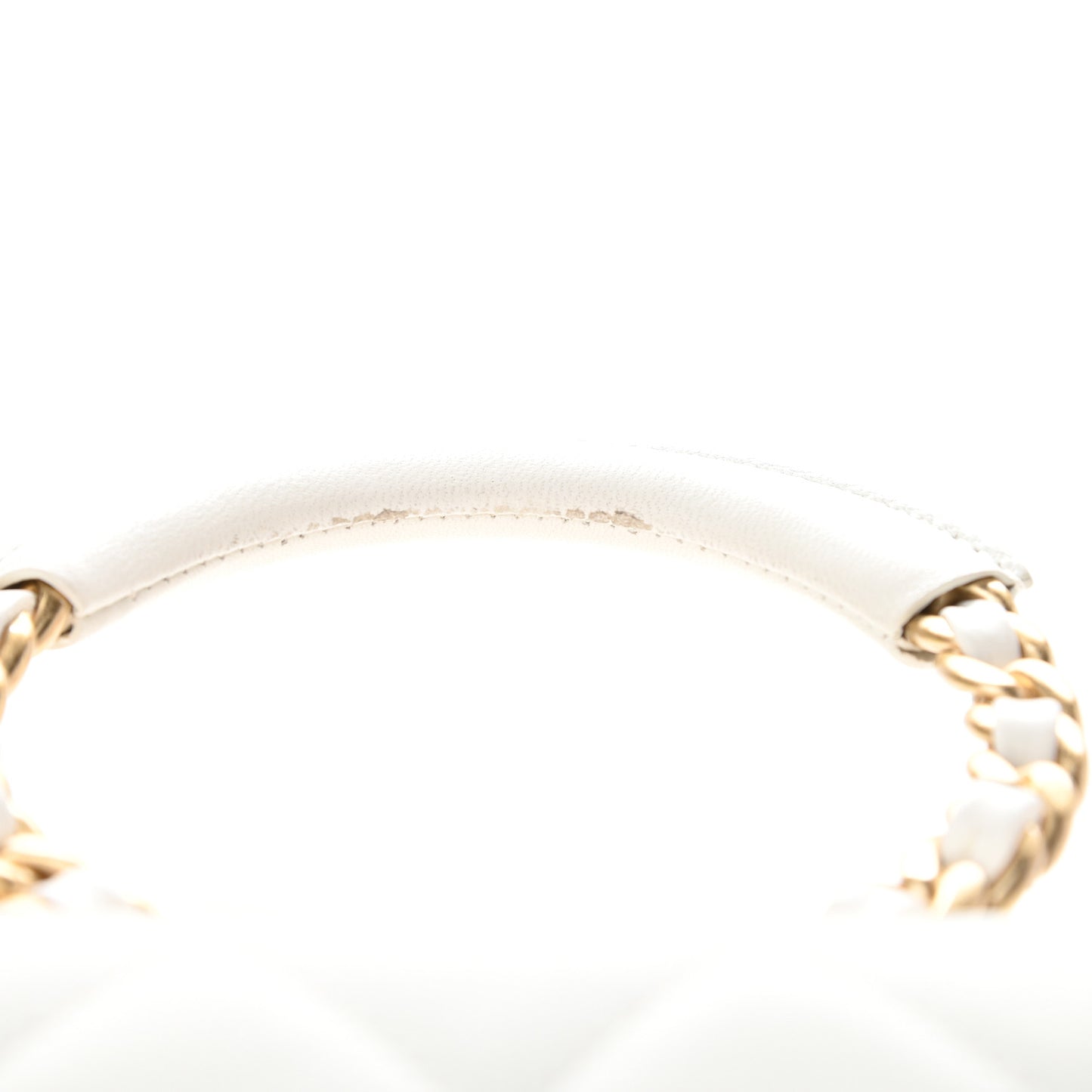 Lambskin Quilted Small Circular Handle Bag White