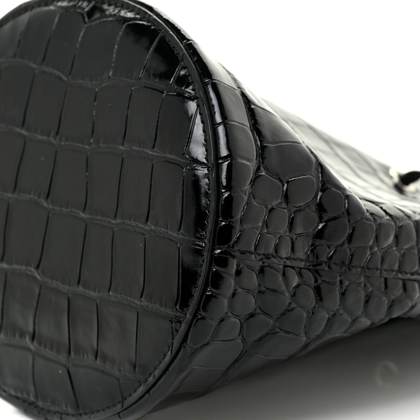Shiny Calfskin Logo Crocodile Embossed XS Everyday Bucket Bag Black