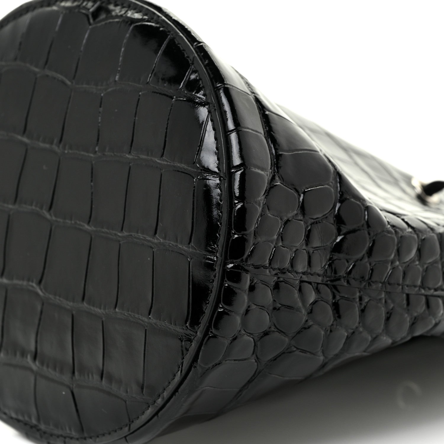 Balenciaga Shiny Calfskin Logo Crocodile Embossed XS Everyday Bucket Bag Black 9 of 15