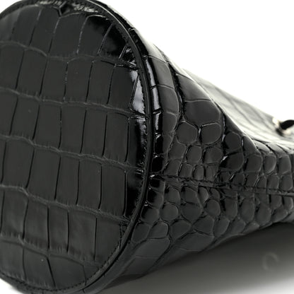Balenciaga Shiny Calfskin Logo Crocodile Embossed XS Everyday Bucket Bag Black 9 of 15