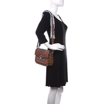 Valentino Garavani Calfskin Embroidered Medium Guitar Strap Rockstud Rolling Flap Saddle Bag Light Cuir 2 of 13