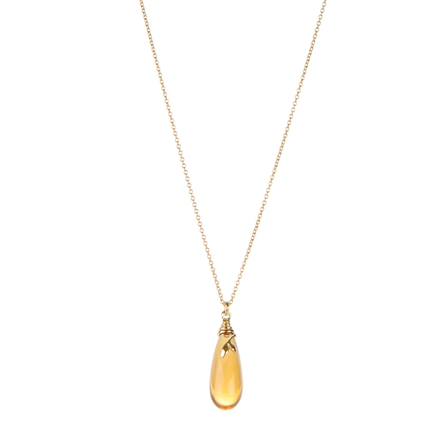 Tiffany 18K Yellow Gold Citrine Paloma Picasso Olive Leaf Pendant Necklace 1 of 6