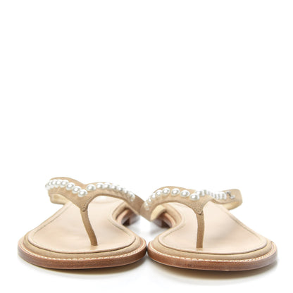Chanel Suede Pearl Thong Sandals 39 Beige 2 of 11