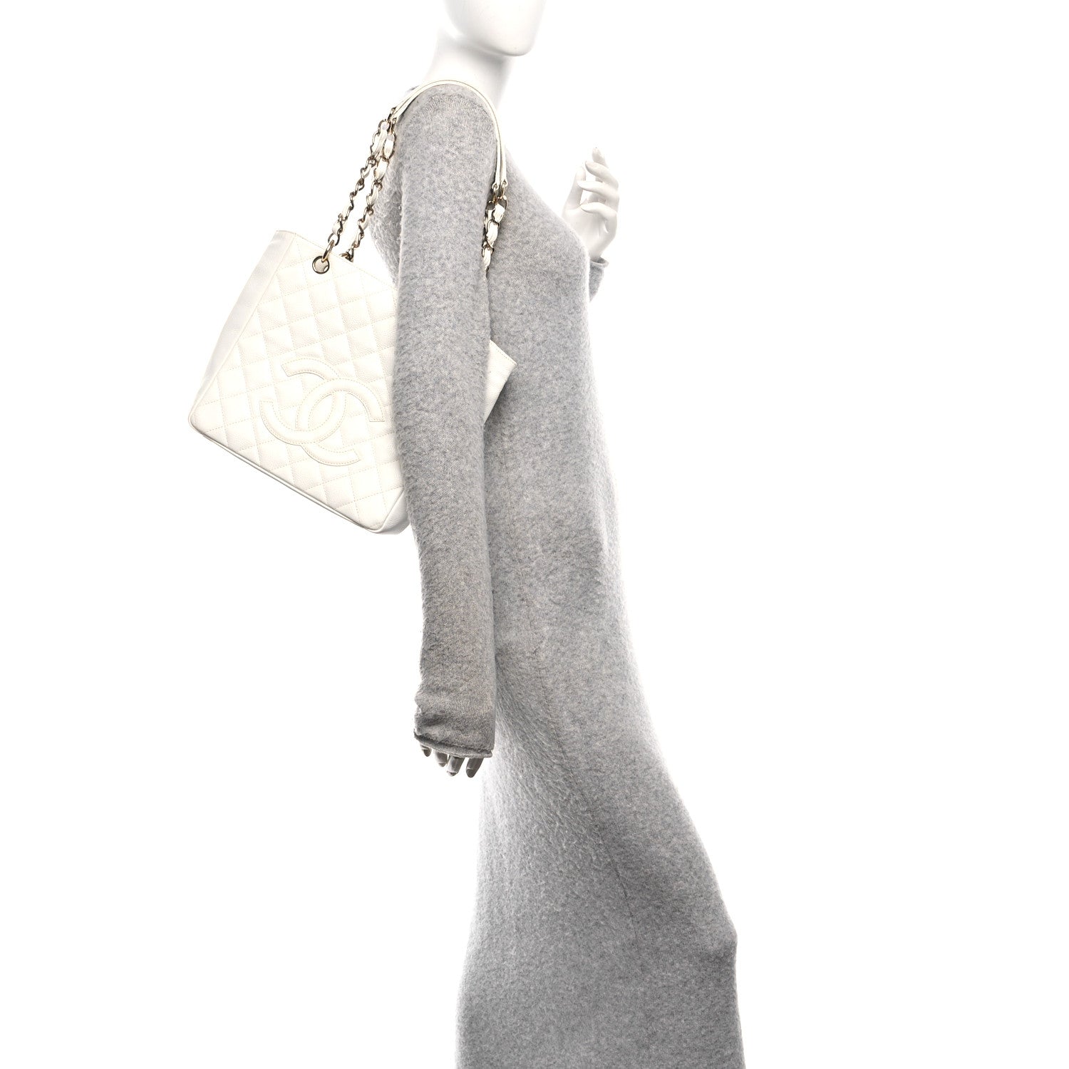 Chanel Caviar Quilted Petit Shopping Tote PST White 2 of 10