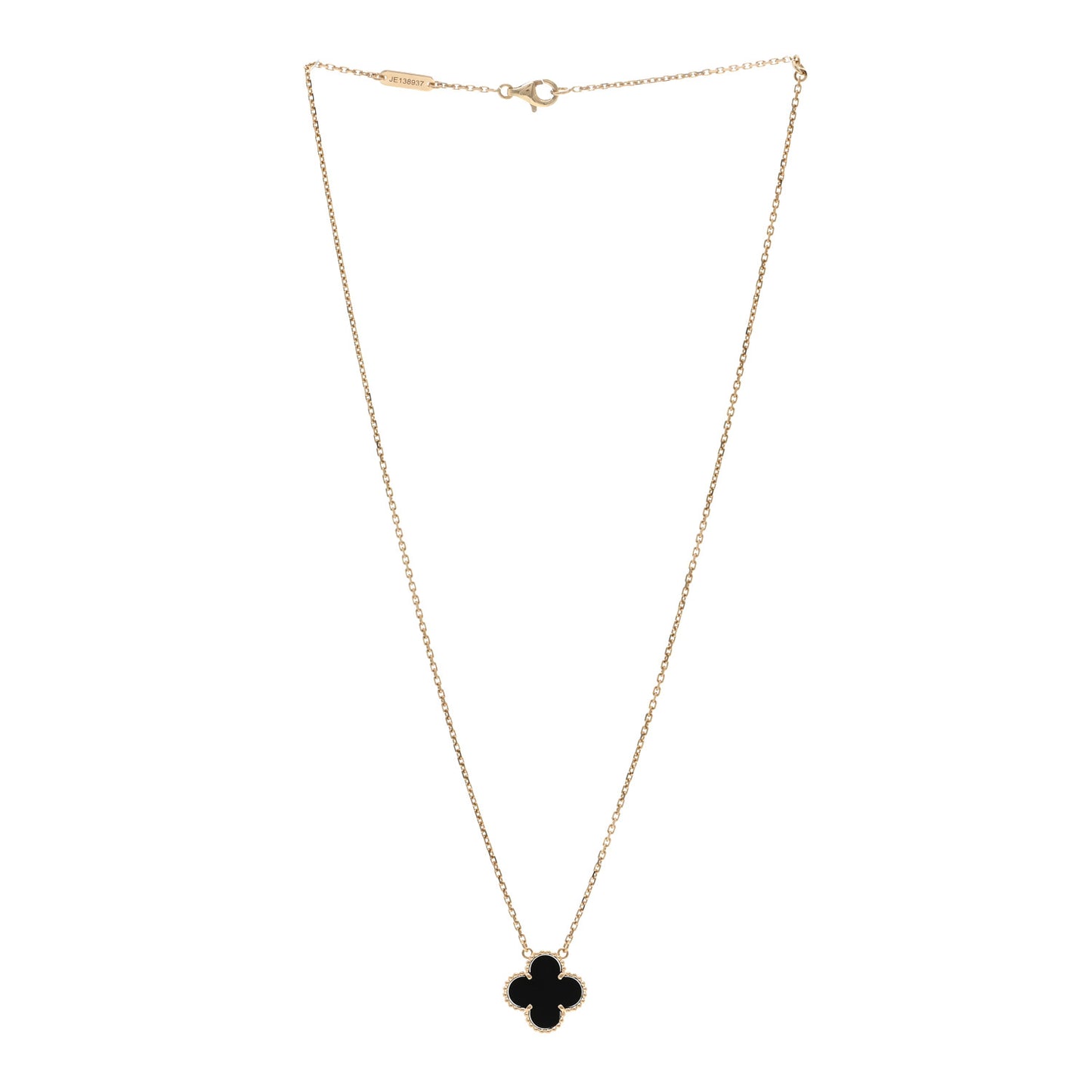 18K Yellow Gold Black Onyx Vintage Alhambra Pendant Necklace