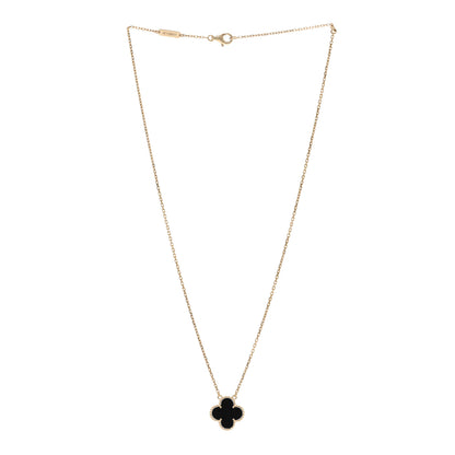 Van Cleef & Arpels 18K Yellow Gold Black Onyx Vintage Alhambra Pendant Necklace 3 of 4
