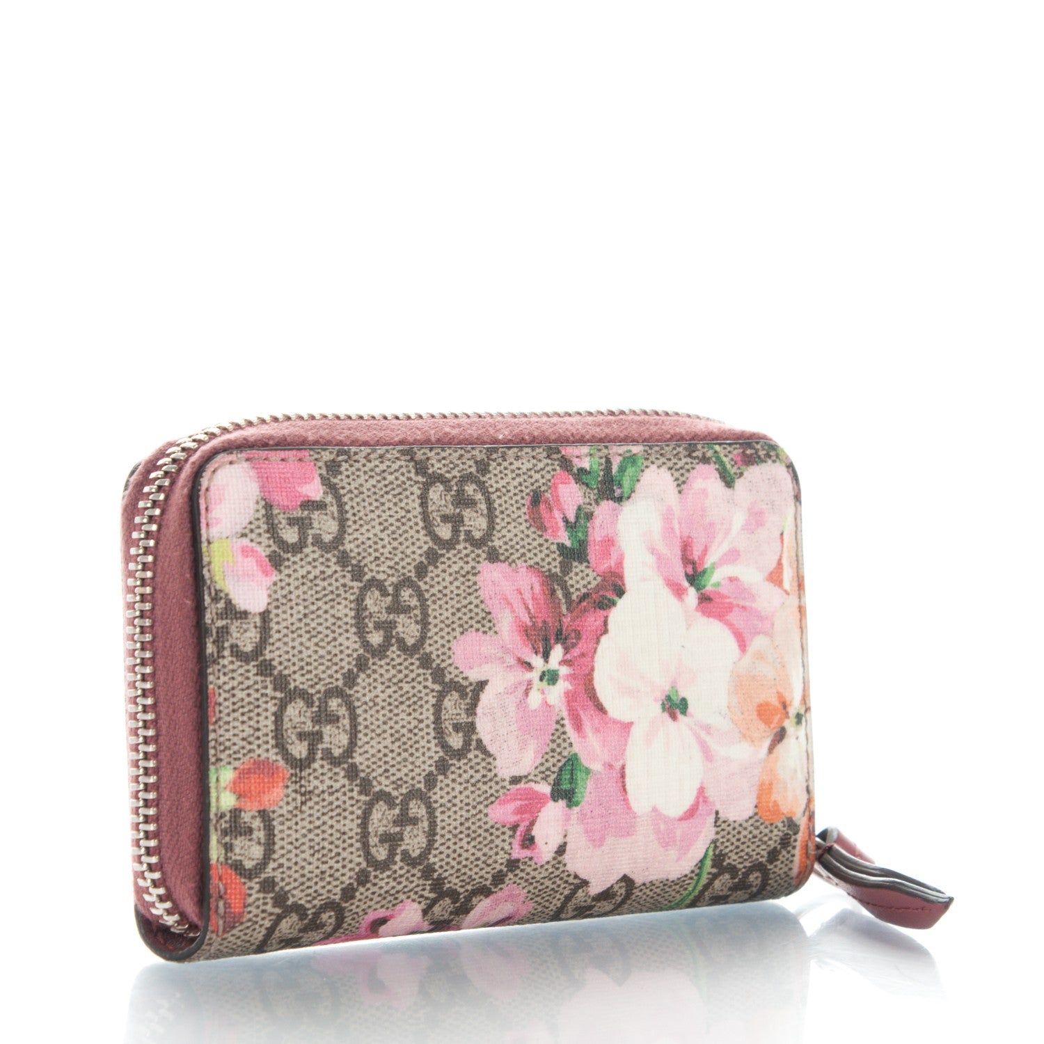 Gucci GG Supreme Monogram Blooms Zip Around Card Case Wallet Beige Multicolor Dry Rose 3 of 6
