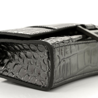 Balenciaga Shiny Metallic Calfskin Crocodile Embossed Hourglass Chain Bag Gunmetal 8 of 9