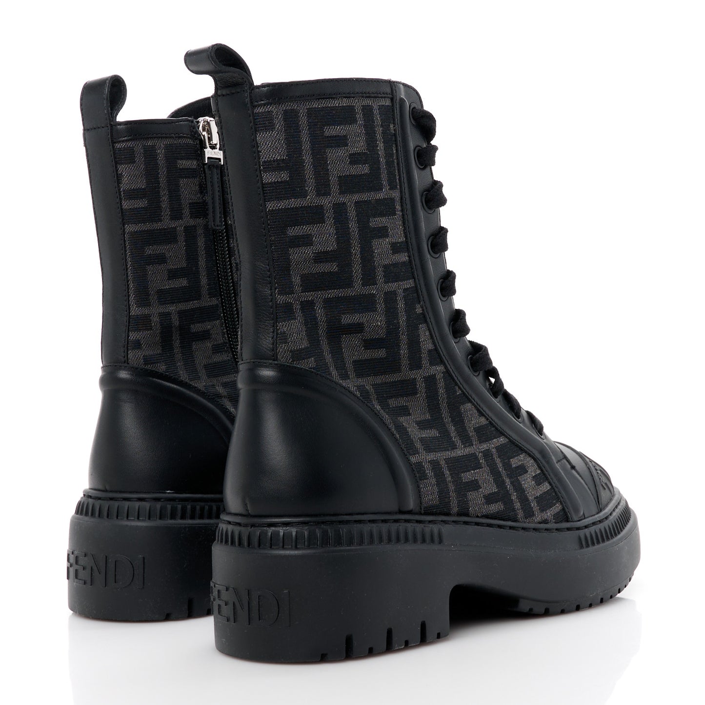 Fabric Jacquard Vitello FF Domino 50mm Biker Boots 38 Black Asfalto