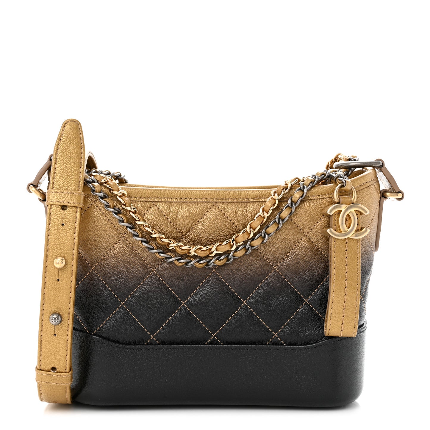 Metallic Goatskin Quilted Small Gabrielle Hobo Gold Black