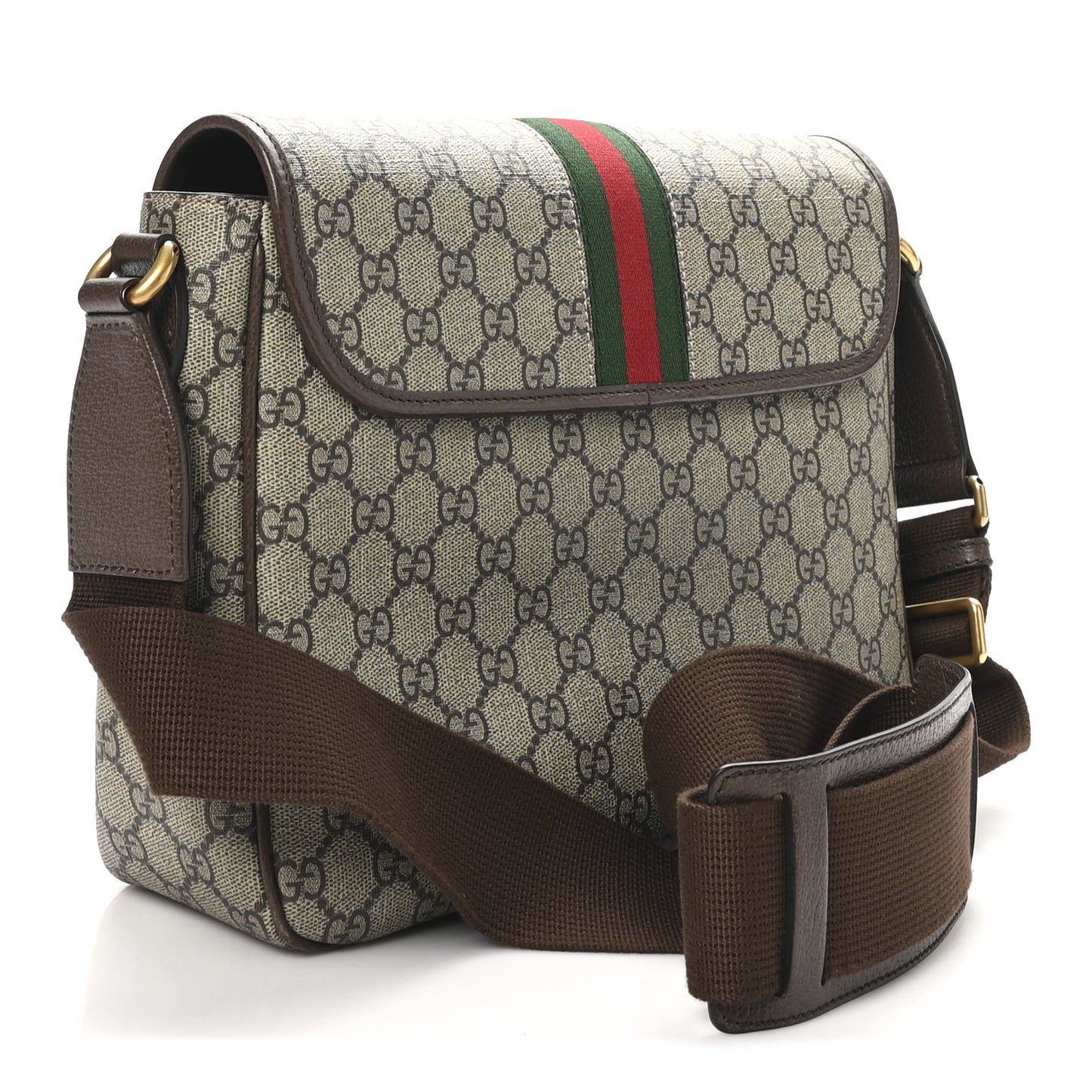 Tender GG Supreme Monogram Textured Dollar Calfskin Ophidia Messenger Bag Beige Ebony Dark Brown