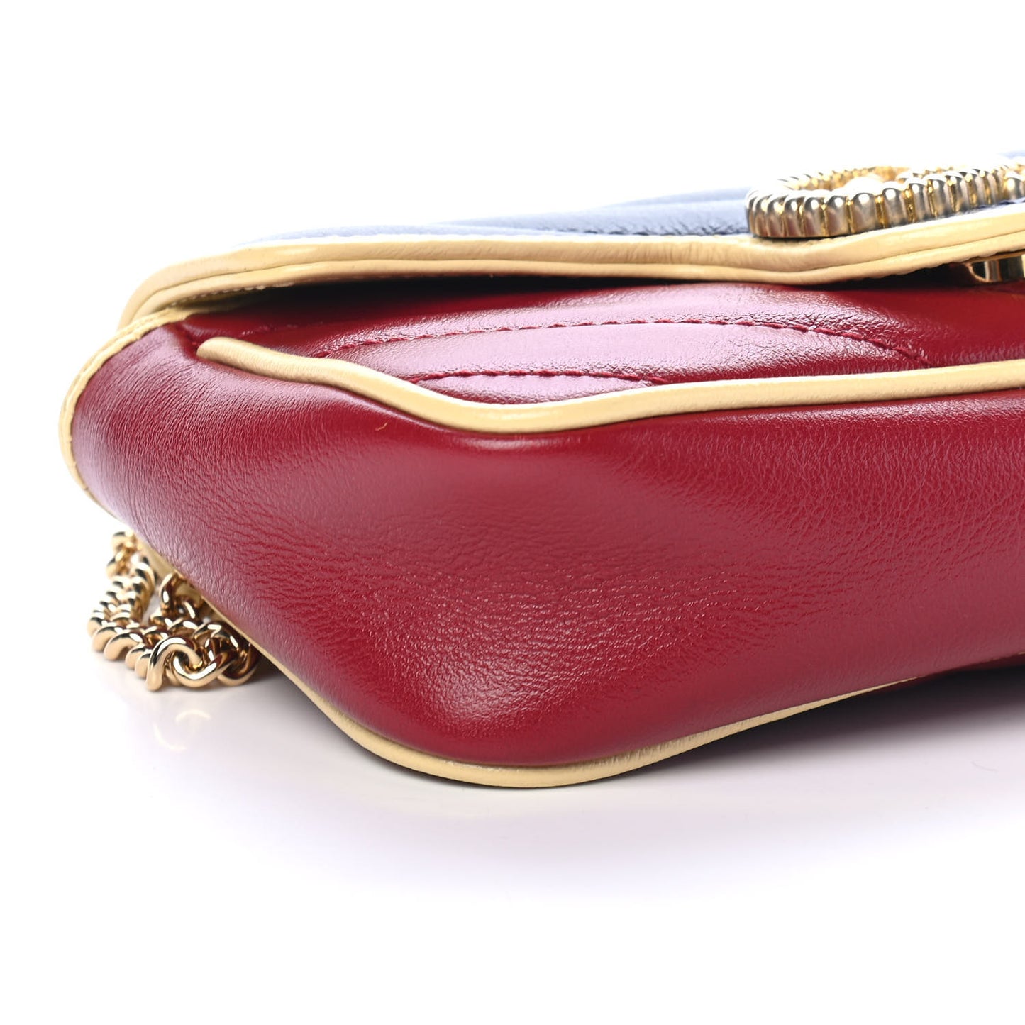 Azalea Calfskin Matelasse Diagonal Super Mini Torchon GG Marmont Shoulder Bag Blue Agata New Cherry Red Butter