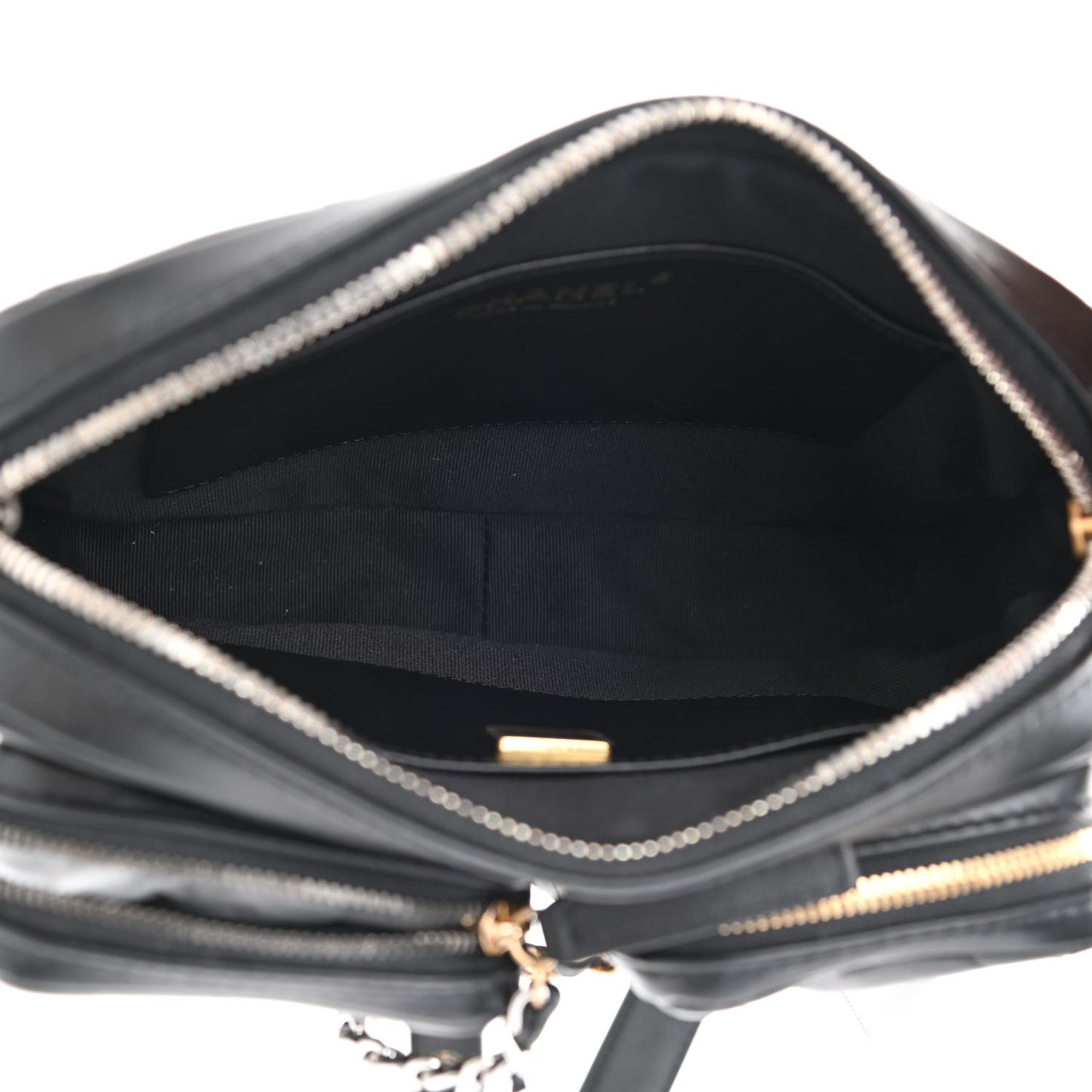Calfskin Quilted Small Camera Case Black