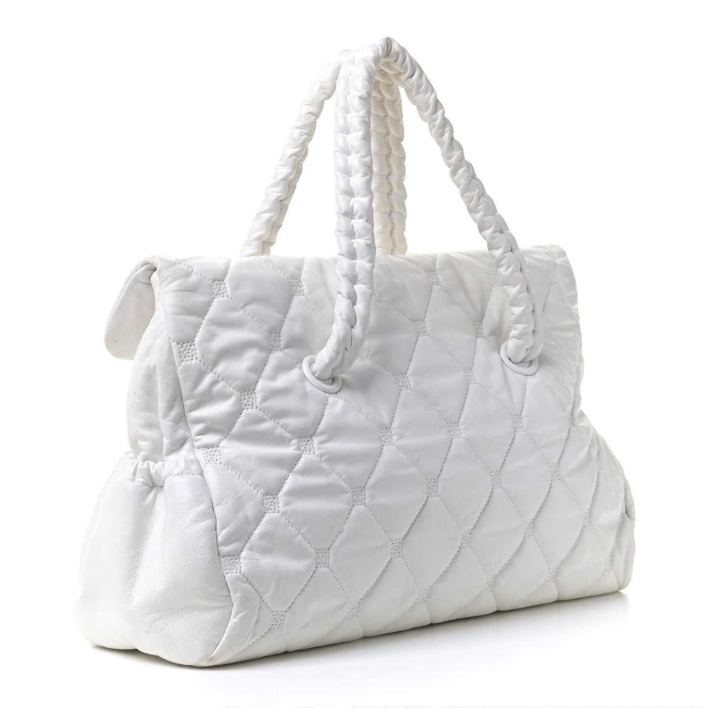 Quilted Lambskin Large Hidden Chain Flap Bag White