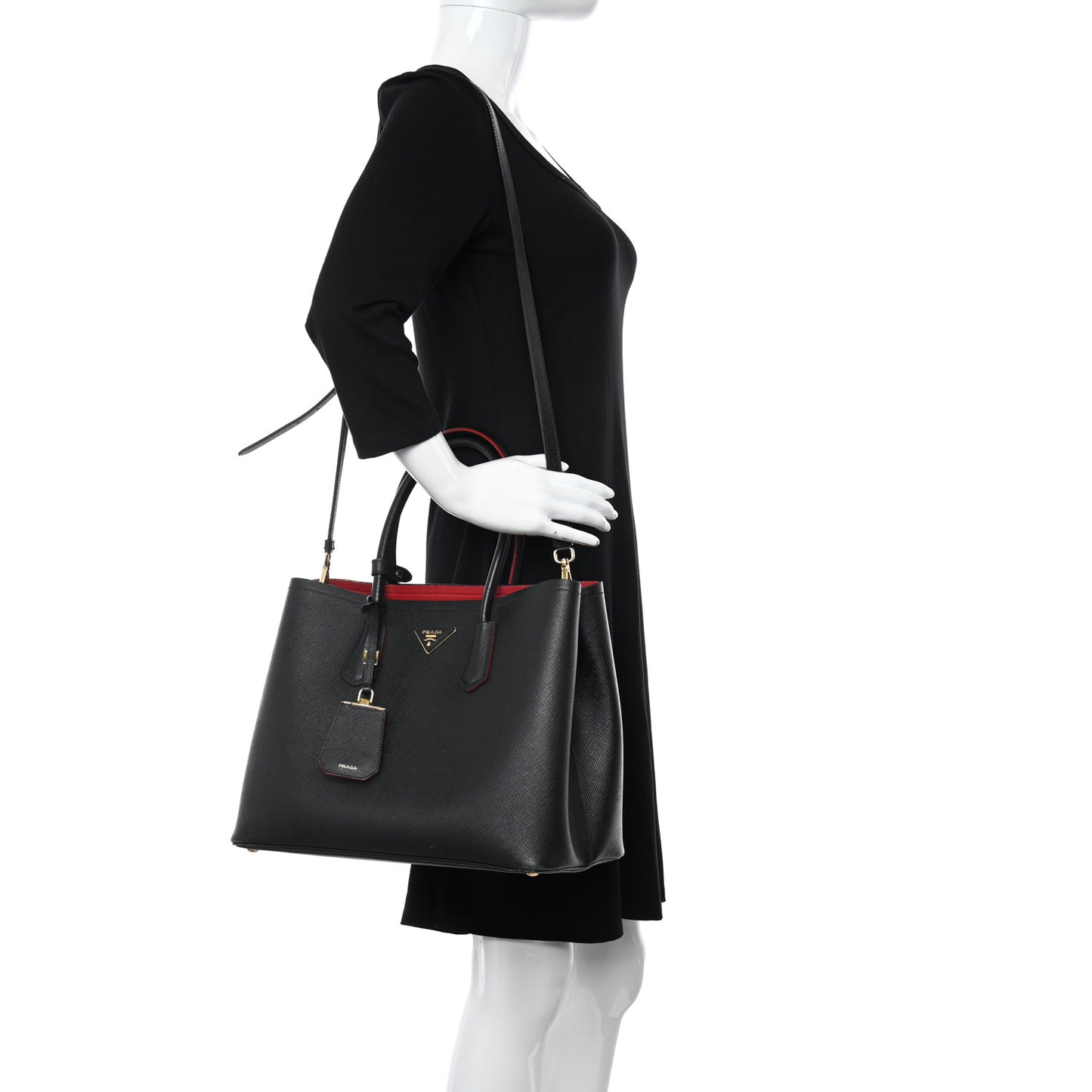 Saffiano Cuir Medium Double Bag Black Fuoco